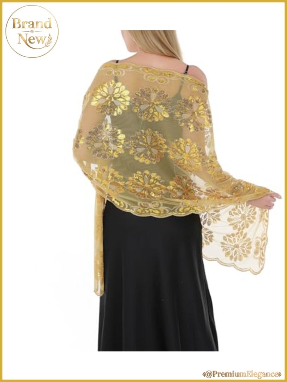Chiffon Sheer Floral Lace Sequin Shawl Wrap for Evening Dresses Wedding Formal